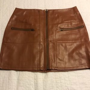 Cognac leather mini skirt